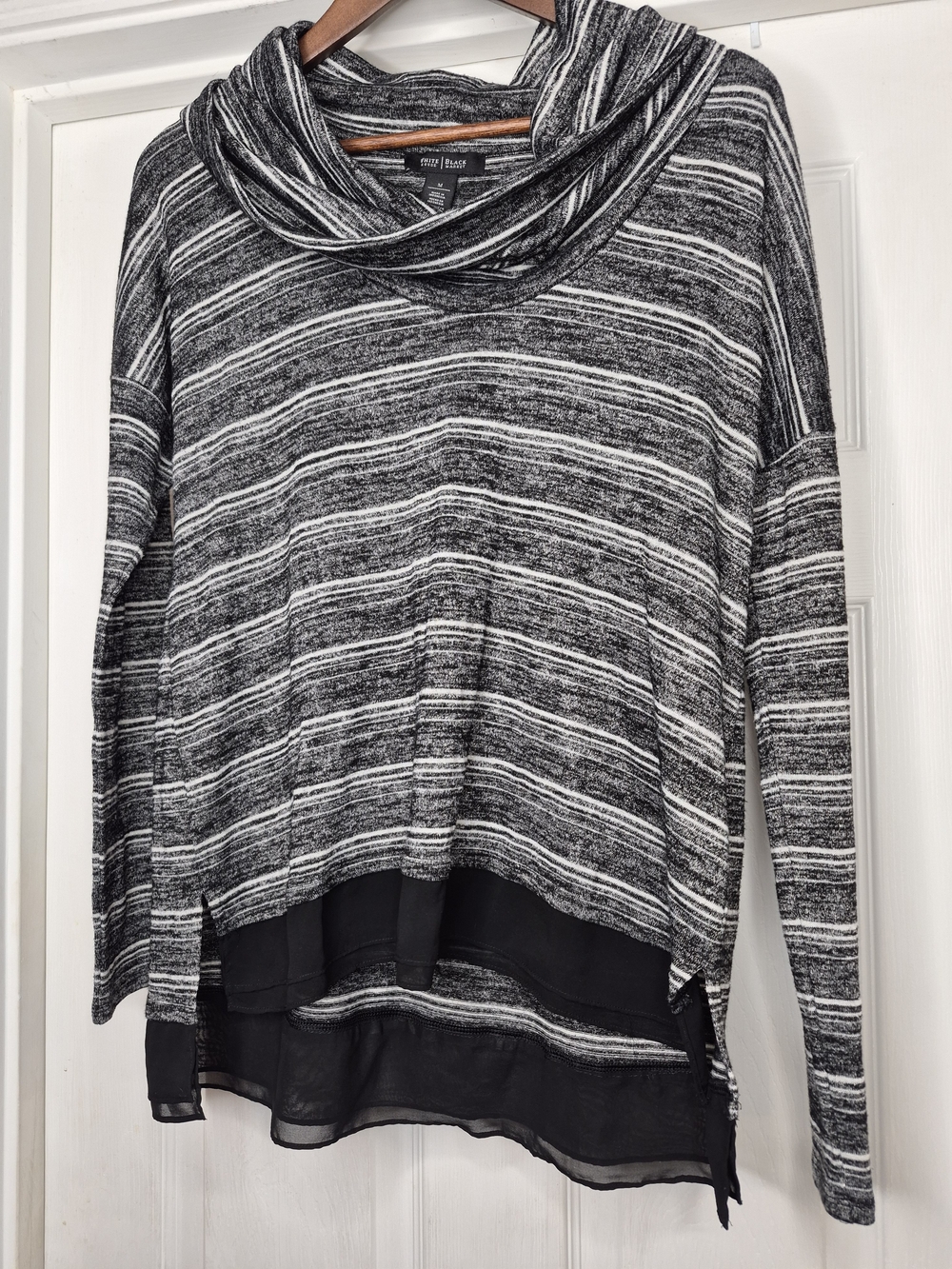 White House Black Market Striped Black & White Cowl Neck Women's Top Medium